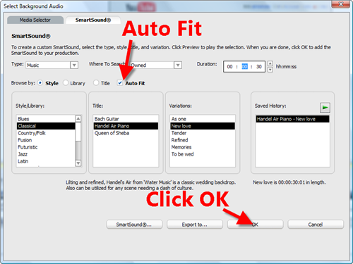 Auto Fit SmartSound in Easy Media Creator