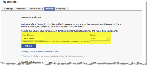 Activate Facebook Mobile