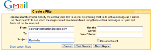 Filter Google Calendar Reminders