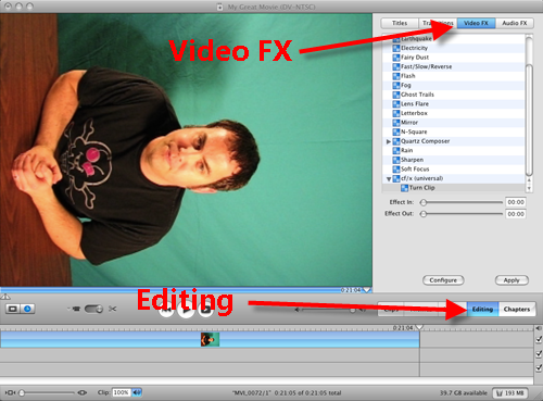 Configure Turn Clip Roatate FX in iMovie