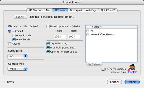 Export photos from iPhoto to Flickr