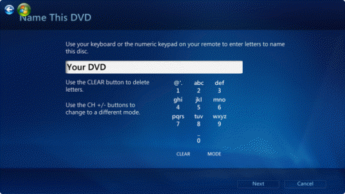 burn windows media center name dvd