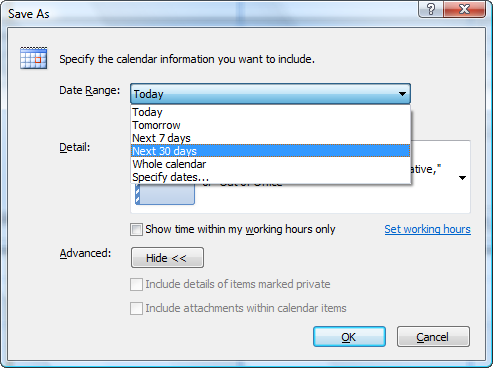 Outlook iCal Custom Export