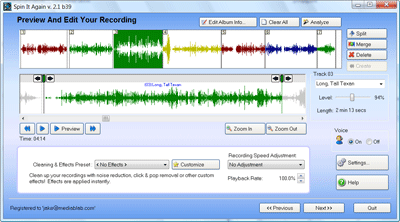 Spin it Again automatic track detection