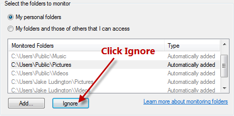 Windows Media Player ignore folder