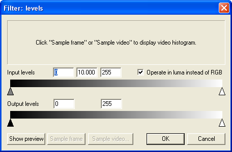 VirtualDub Levels Gamma Setting