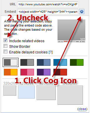 turn off YouTube embed related videos